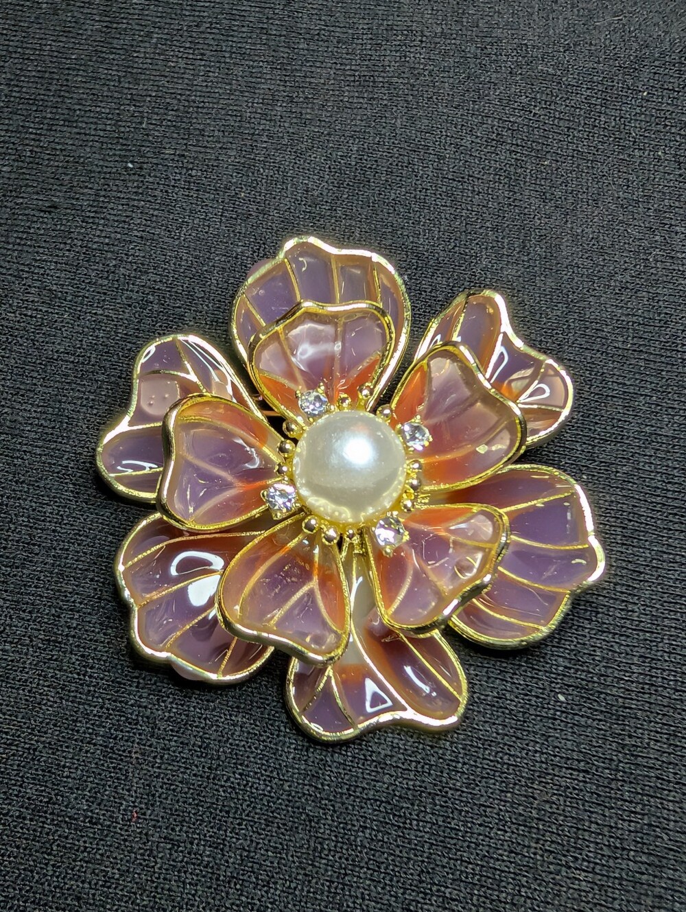 Gold-Tone Pink Floral Pearl Center Brooch - Women Jewelry